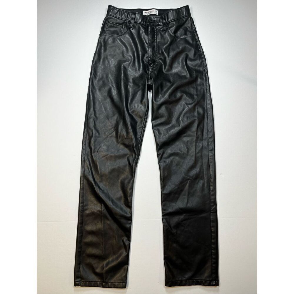 Abercrombie & Fitch 90's Straight Ultra High Rise Leather Pants Black Size 28/6